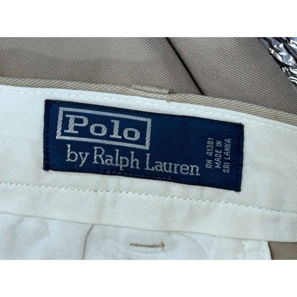 Polo Ralph Lauren Classic Chino Pants Mens 42x30 Khaki Tan Pleated Cotton Twill